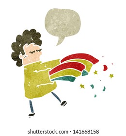 retro cartoon magic man with speech bubble