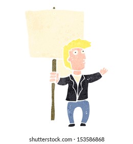 retro cartoon man with blank sign