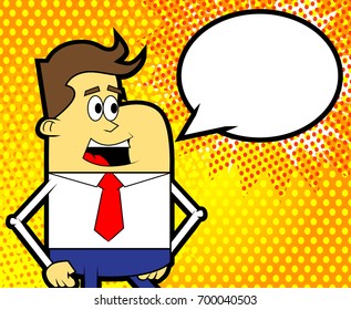 Retro cartoon man with blank speech bubble - comic book style vector illustration.