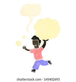 retro cartoon man carrying cloud