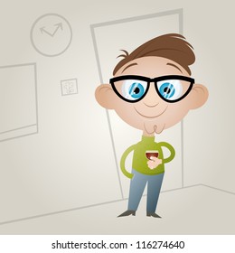 retro cartoon man enjoys wine
