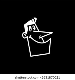 Retro Cartoon Man Face Logo on Black Background
