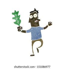 retro cartoon man with leaf