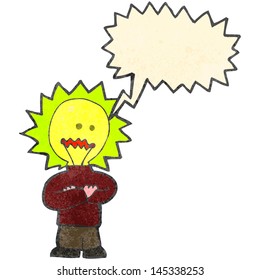 Retro-Cartoon-Mann mit Glühbirnen-Kopf