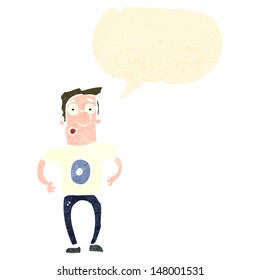retro cartoon man in number zero shirt