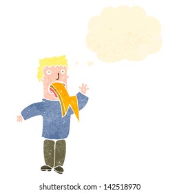 retro cartoon man spitting lightning