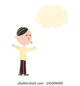 caricatura retro hombre con burbuja de pensamiento