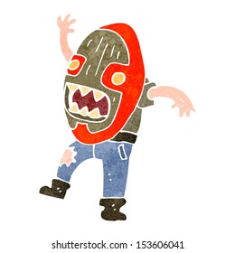 retro cartoon man in tribal mask