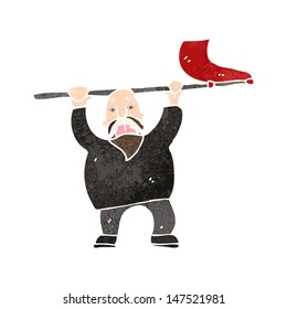 retro cartoon man waving flag