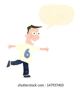 retro cartoon man wearing shirt number six