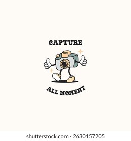 Retro cartoon mascot of camera, photography logo vector illustration