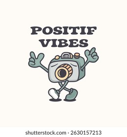 Retro cartoon mascot of camera, photography logo vector illustration