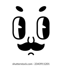 Retro Cartoon Mascot Face with Big Eyes and Moustache Vector Illustration