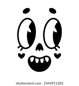 Retro Cartoon Mascot Face with Big Eyes and Smiling Mouth Vector Illustration