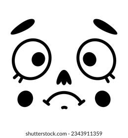 Retro Cartoon Mascot Face with Big Eyes and Sad Mouth Curve Vector Illustration