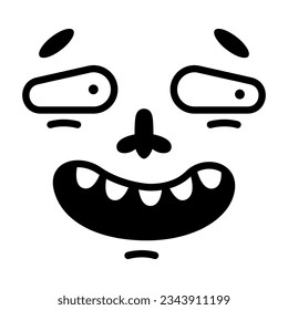 Retro Cartoon Mascot Face with Eyes and Open Mouth Vector Illustration