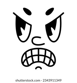 Retro Cartoon Mascot Face with Eyes and Mouth Angry Frowning Vector Illustration