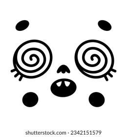Cara de mascota de dibujos retro con ojos hipnotizados e iluminación de vectores de boca