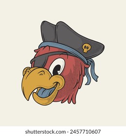 retro cartoon mascot of pirate parrot head