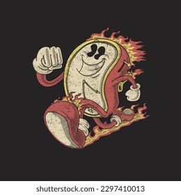 retro cartoon mascot of running clock