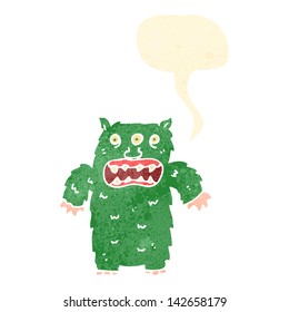 retro cartoon monster with speech bubble
