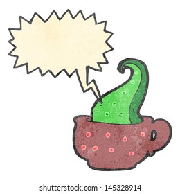 retro cartoon monster in tea cup