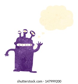 retro cartoon monster with thought bubble