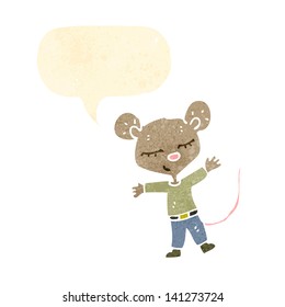 ratón de dibujos animados retro con burbuja de habla
