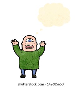 retro cartoon mutant man with thought bubble