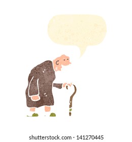 retro cartoon old man with walking stick