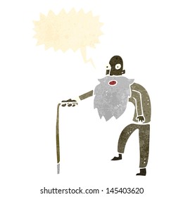 retro cartoon old man with walking stick