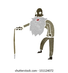 retro cartoon old man with walking stick