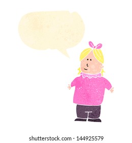 retro cartoon overweight girl with speech bubble