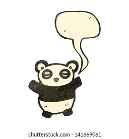 caricatura retro panda con burbuja de habla
