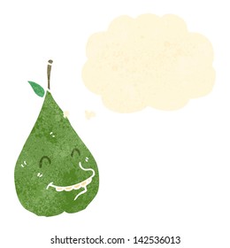 retro cartoon pear with thought bubble