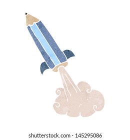 retro cartoon pencil rocket