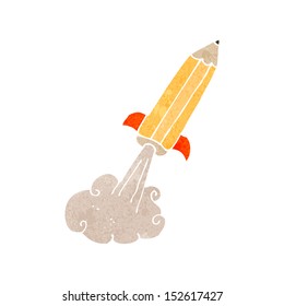 retro cartoon pencil rocket