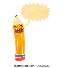 retro cartoon pencil with speech bubble