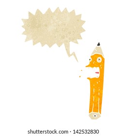 lápiz de dibujos animados retro con burbuja de habla