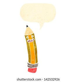 retro cartoon pencil with speech bubble