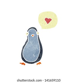 retro cartoon penguin in love