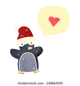 retro cartoon penguin with love heart