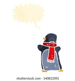 pingüino retro con burbuja de habla