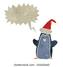 retro cartoon penguin with speech bubble