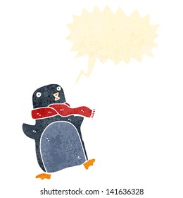 Retro-Cartoon-Pinguin mit Sprachblase