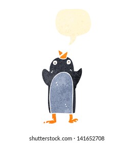 retro cartoon penguin with speech bubble