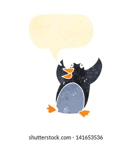 Retro-Cartoon-Pinguin mit Sprachblase