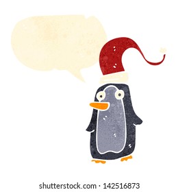 retro cartoon penguin with speech bubble