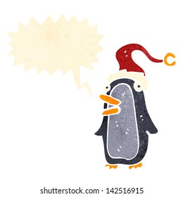 retro cartoon penguin with speech bubble