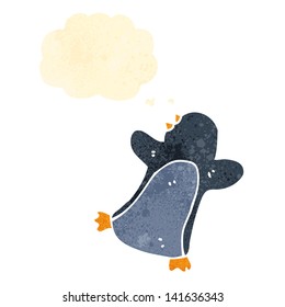 Retro-Cartoon-Pinguin mit Gedankenblase